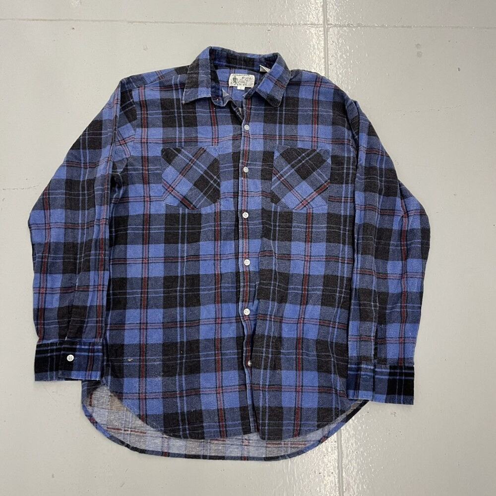 Vintage 80s Lumberjack Black/Blue Plaid Cotton Flannel